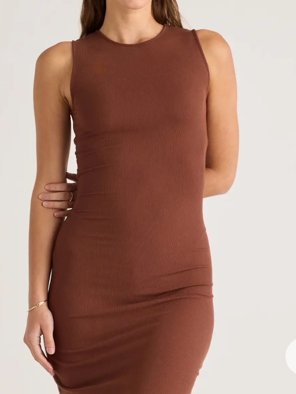Quince Tencel Sleeveless Tank Bodycon Dress in Chocolate Brown NWT - Picture 5 of 13
